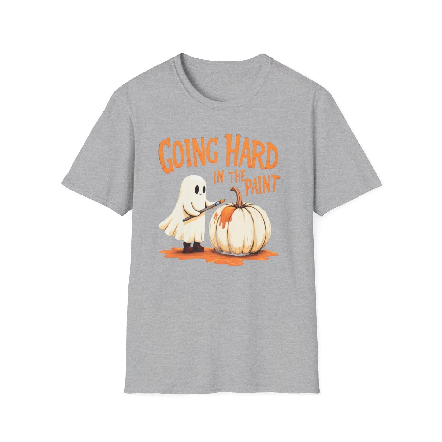 Halloween Ghost painting, T-Shirt, Fun Halloween Shirt, Unisex Softstyle Tee, Autumn Apparel, Pumpkin Design Tee