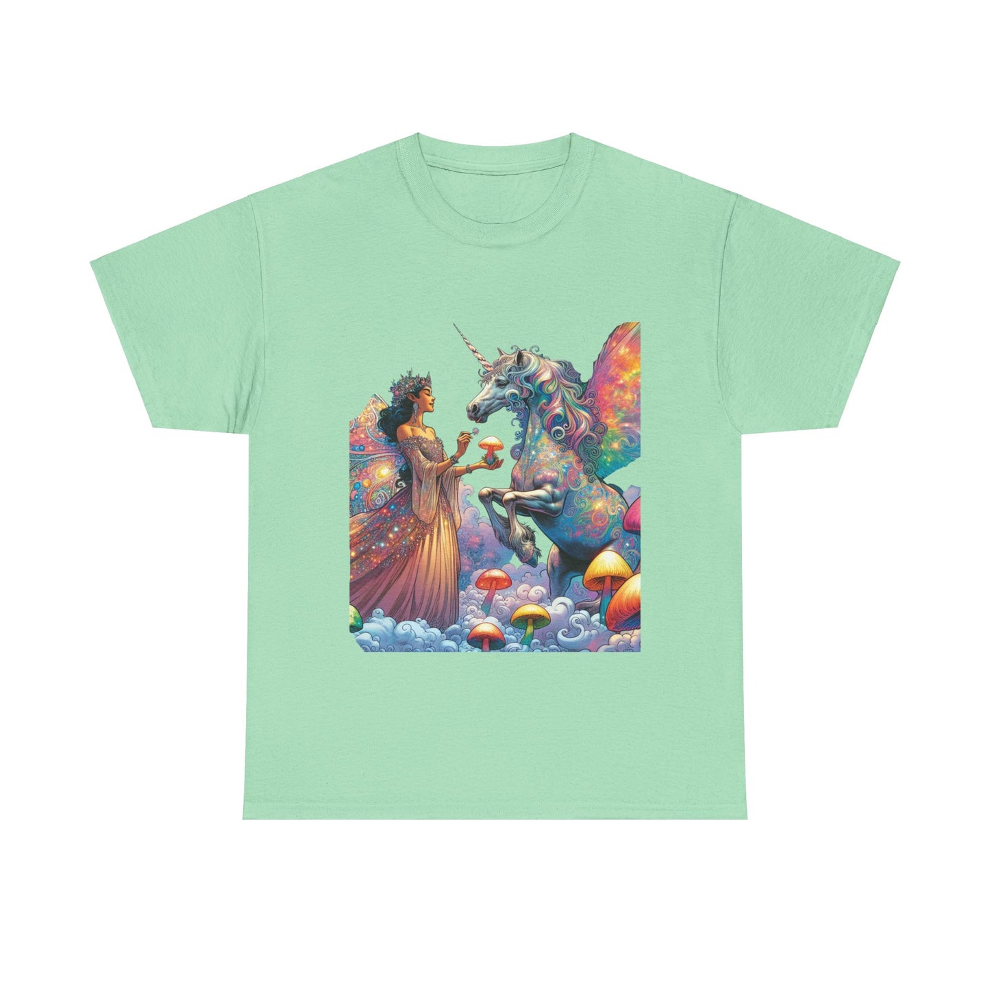 Graphic Tee - Fairy feeding a magical unicorn in the forest - Psychonaut Swag