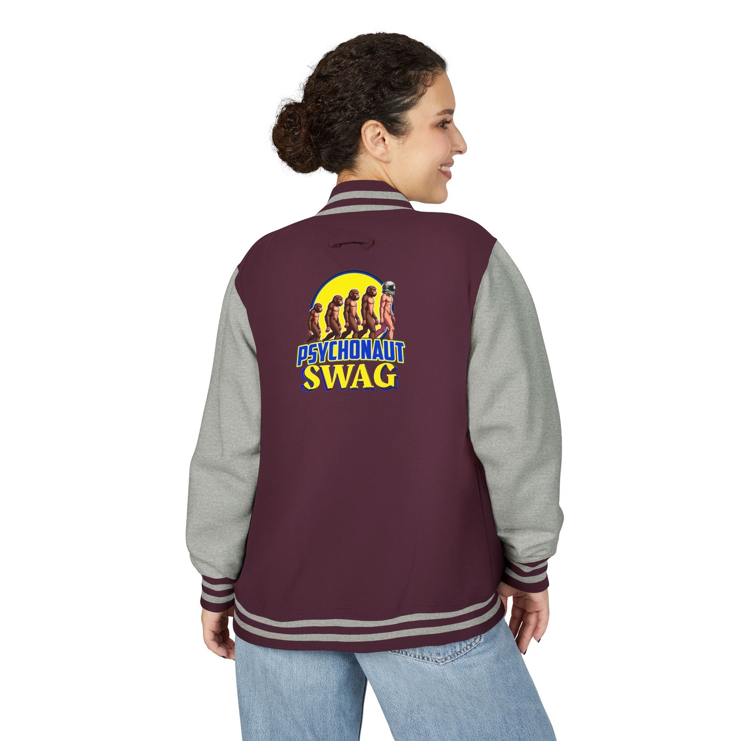Psychonaut Swag, Small Biz, Vintage Unisex Heavyweight Letterman Jacket – Perfect for Team Spirit, Casual Outings, Gifts, College Events, Personalized Style