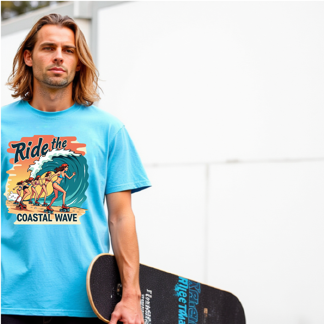 Follow the Wave, Unisex Heavy Cotton Tee - Ride the Wave Vintage Surf Design - Psychonaut Swag