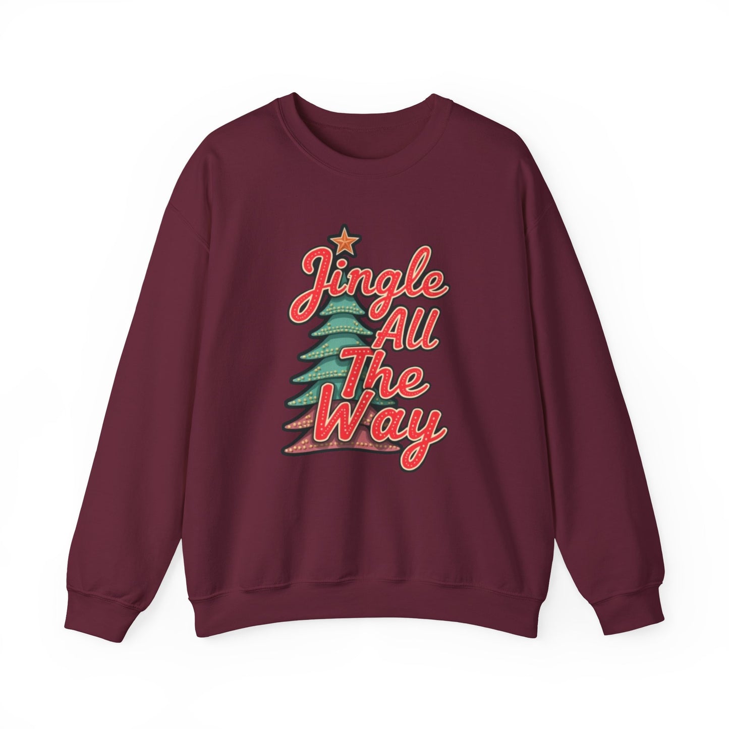 Christmas Sweatshirt — "Jingle All The Way" Retro Tree Holiday Crewneck