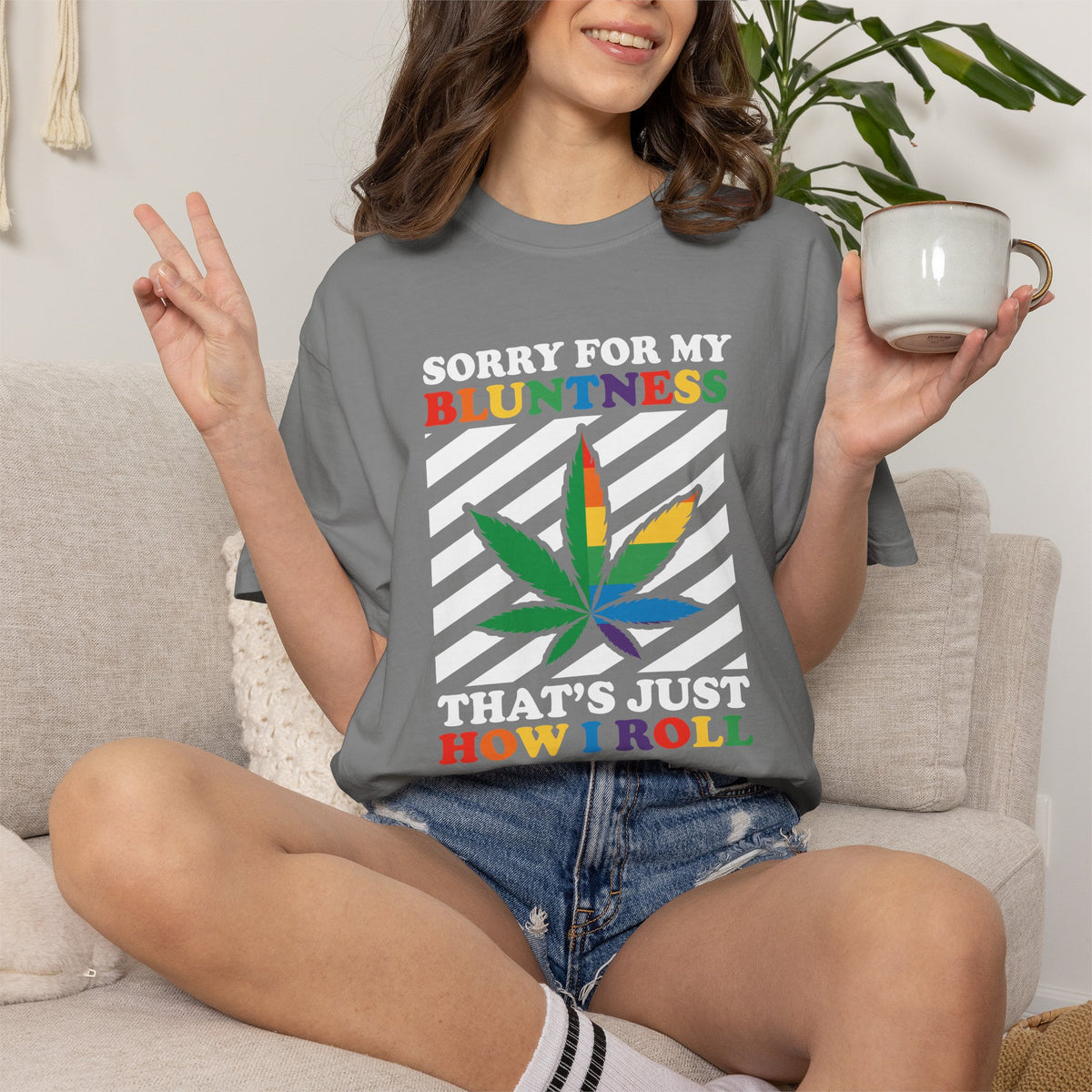 Sorry For My Bluntness T-Shirt — Rainbow Cannabis Leaf Graphic Tee