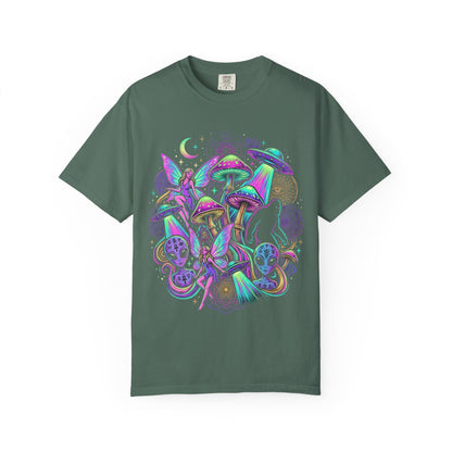 Psychedelic Mushroom Graphic T-Shirt — Neon Space Trippy Art