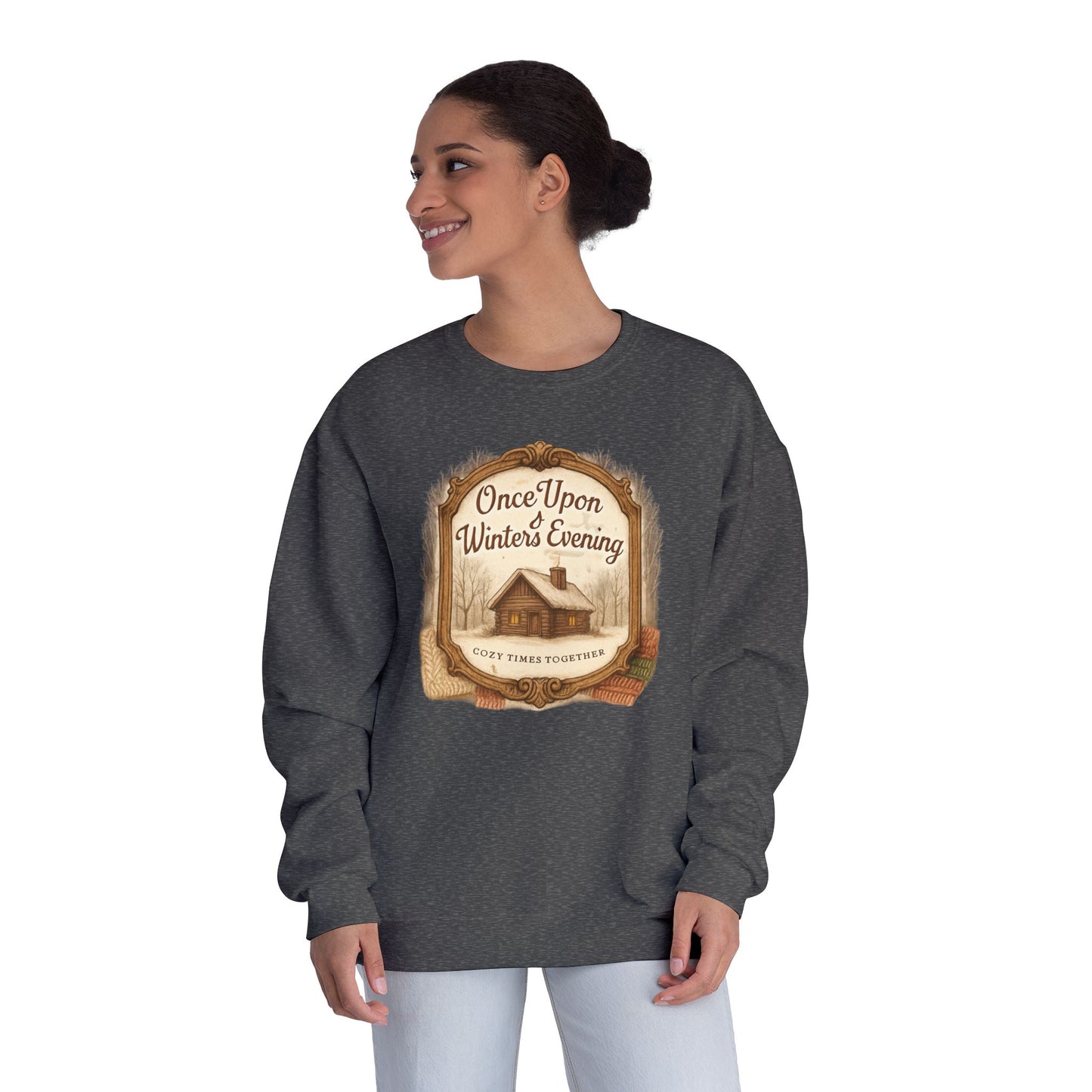 Once Upon a Winter's Cabin, Evening Sweatshirt — Cozy Vintage Holiday Crewneck