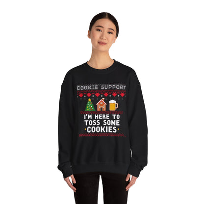 Cookie Support Sweatshirt — "I'm Here to Toss Some Cookies" Ugly Christmas Sweater