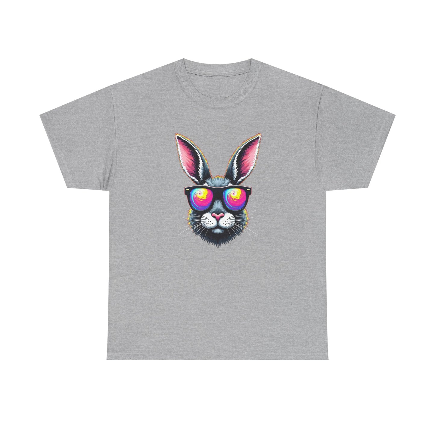 Bunny with Heart Sunglasses Tee — Retro Neon Rabbit Graphic T-Shirt
