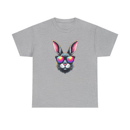 Bunny with Heart Sunglasses Tee — Retro Neon Rabbit Graphic T-Shirt