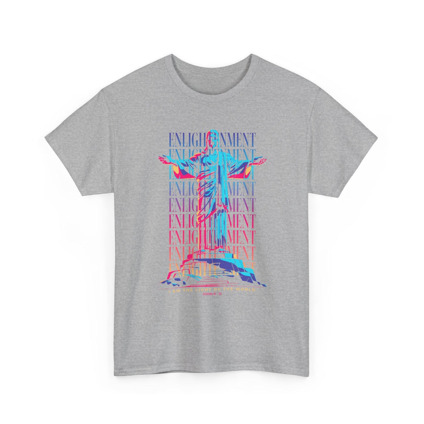 Enlightenment Tee — Neon Statue Graphic T-Shirt ("Entertainment" Text Design)