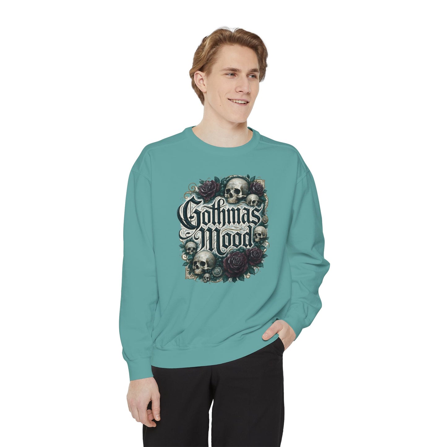Gothmas Mood Sweatshirt — Gothic Skull & Roses Holiday Pullover