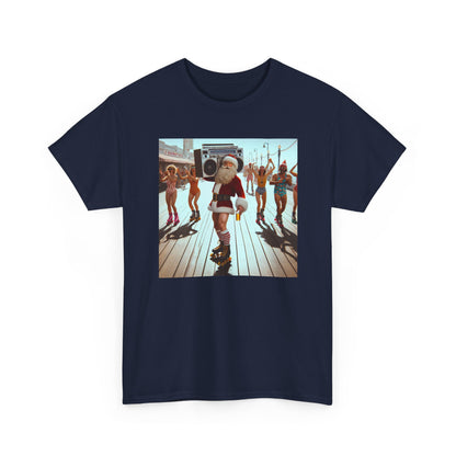 Santa Boombox Retro Christmas Tee — Holiday Dance Party T-Shirt