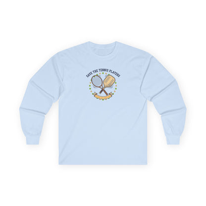 Save the Tennis Players Long Sleeve Tee — Vintage Tennis Racket Graphic