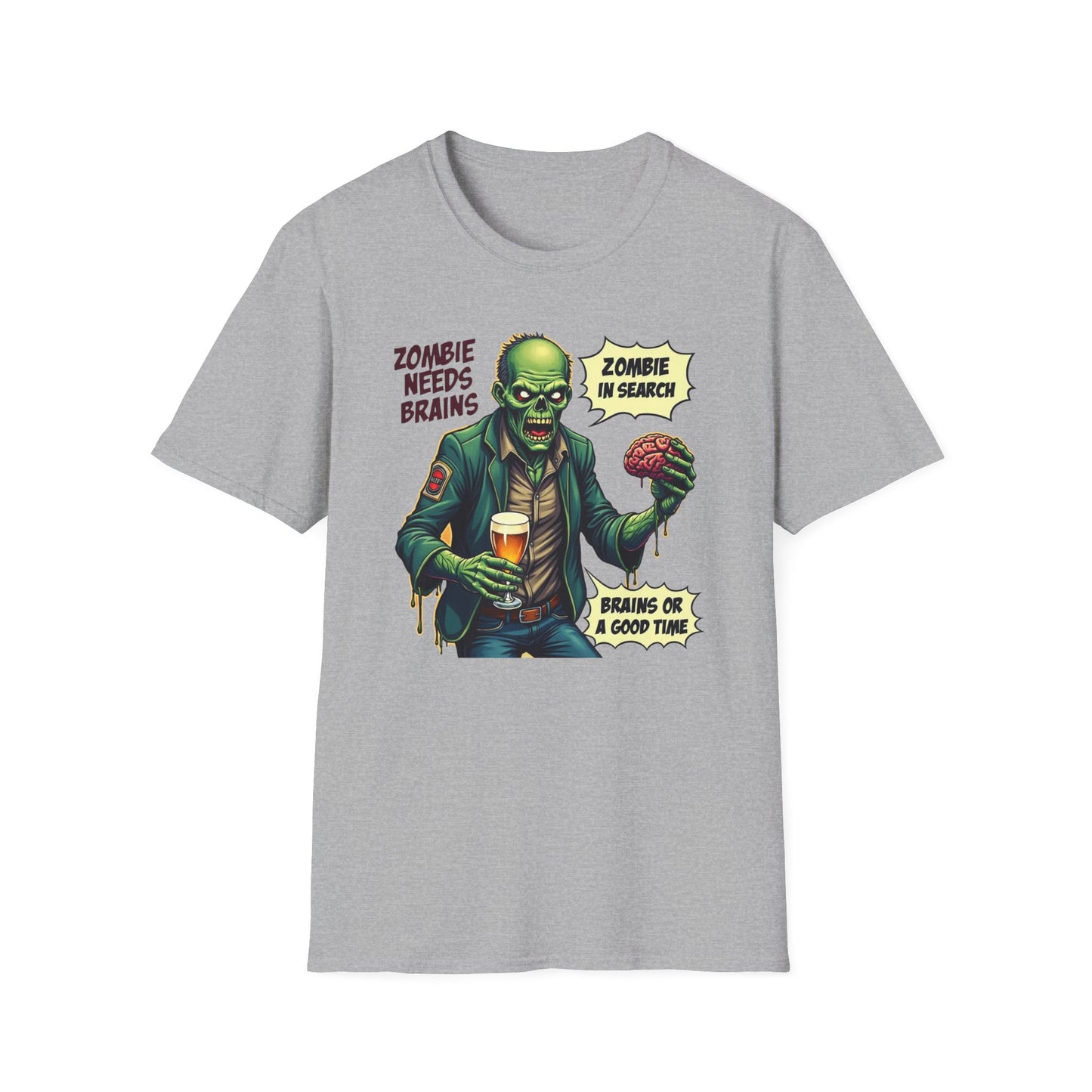 Zombie Needs Brains T-Shirt – Retro Comic Horror Graphic Tee