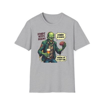 Zombie Needs Brains T-Shirt – Retro Comic Horror Graphic Tee