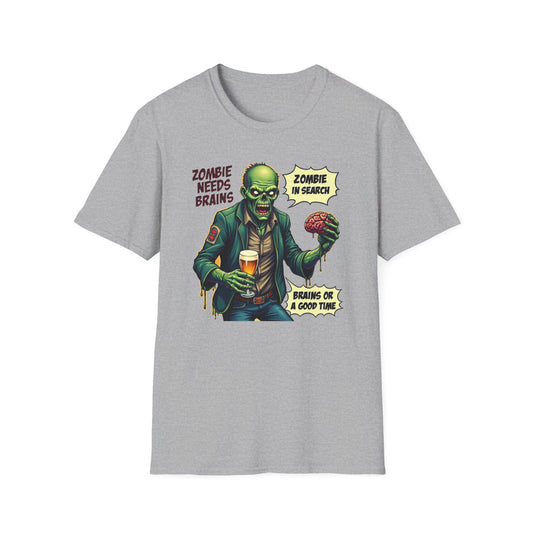 Zombie Needs Brains T-Shirt – Retro Comic Horror Graphic Tee