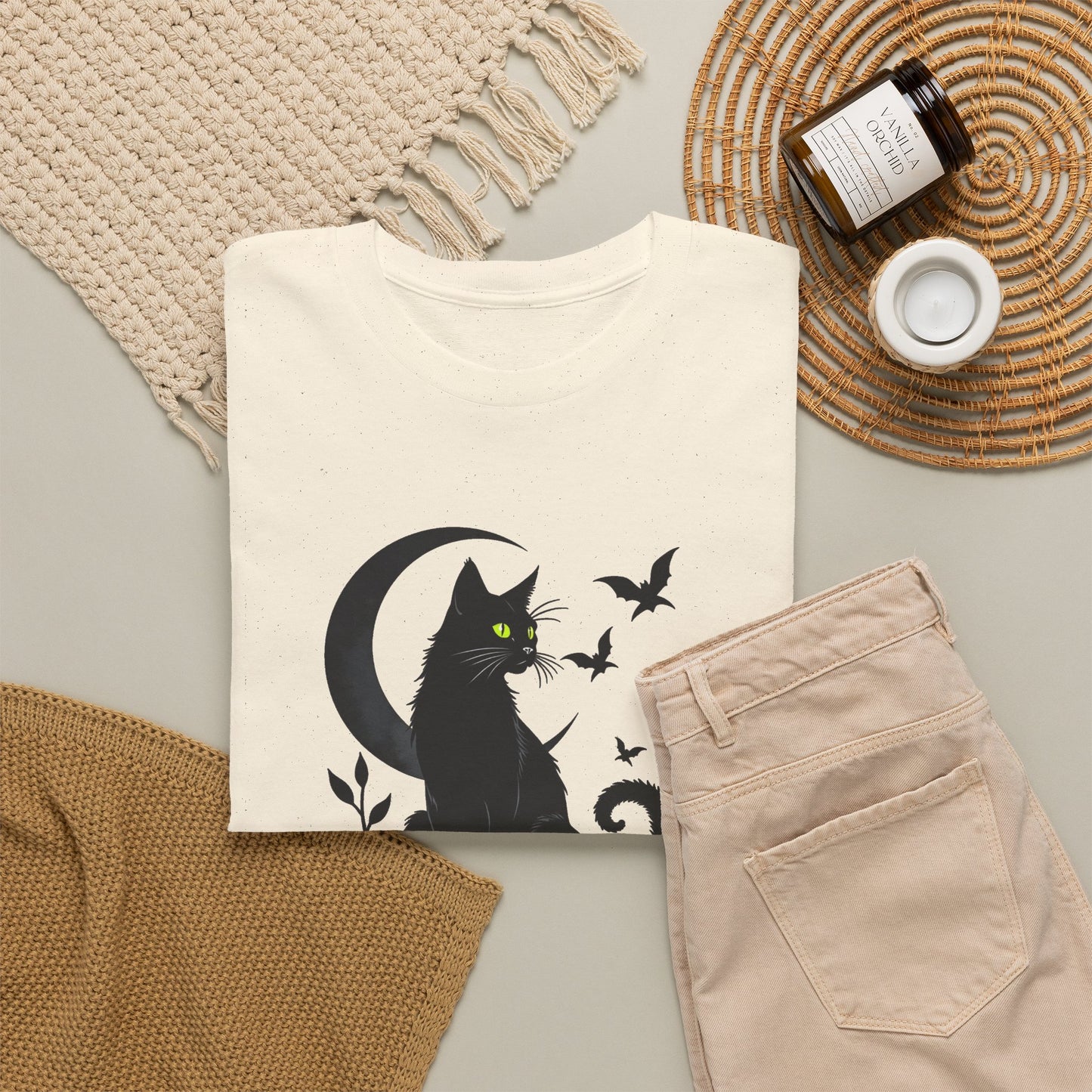 Black Cat Moon T‑Shirt — Gothic Cat Silhouette Tee