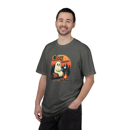 Cozy Season Ghost Tee — Campfire Autumn Graphic T-Shirt