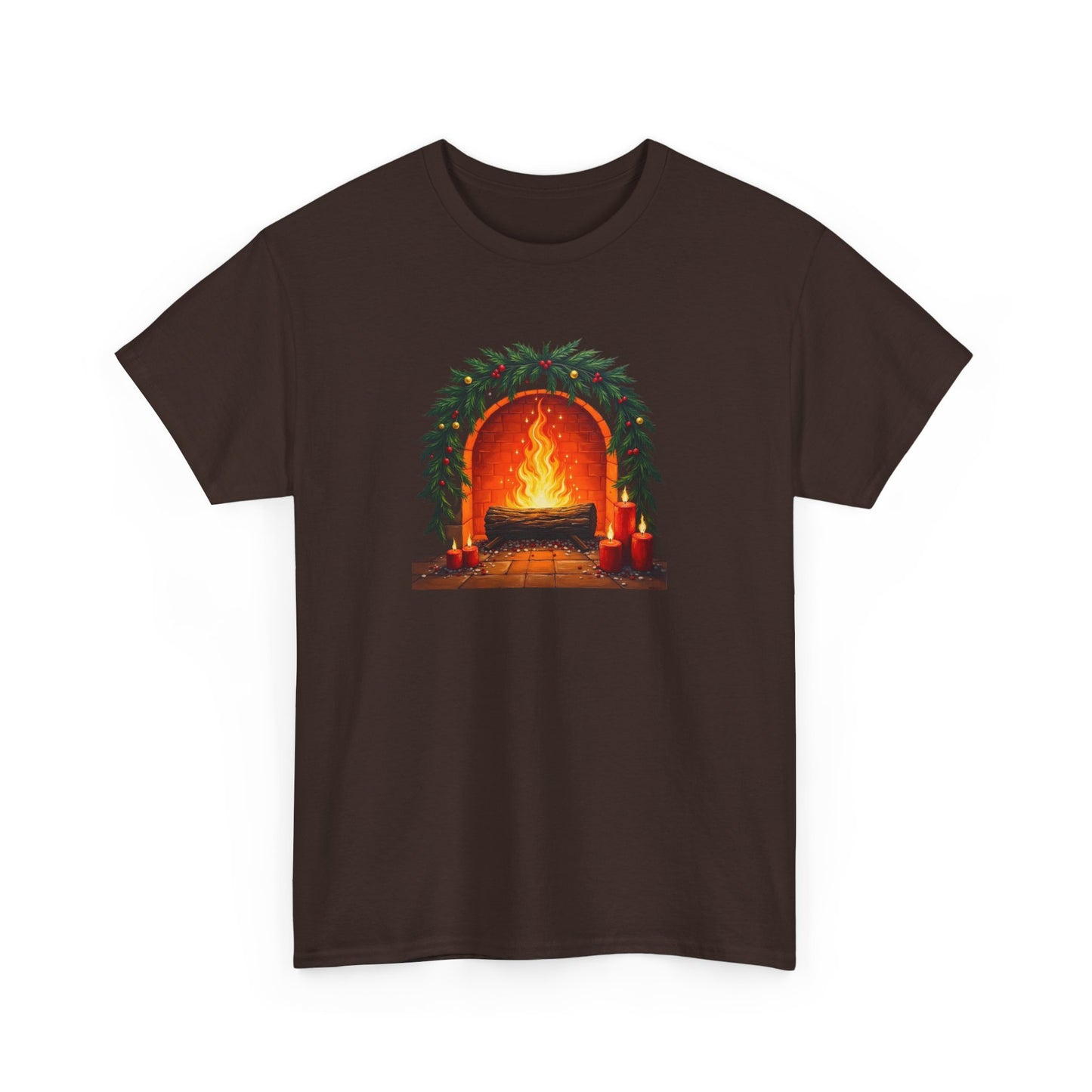 Cozy Holiday Fireplace T-Shirt — Vintage Log Fire Christmas Tee