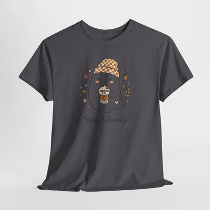 Keep It Spooky Ghost Tee — Cute Fall Halloween Shirt with Pumpkin Latte