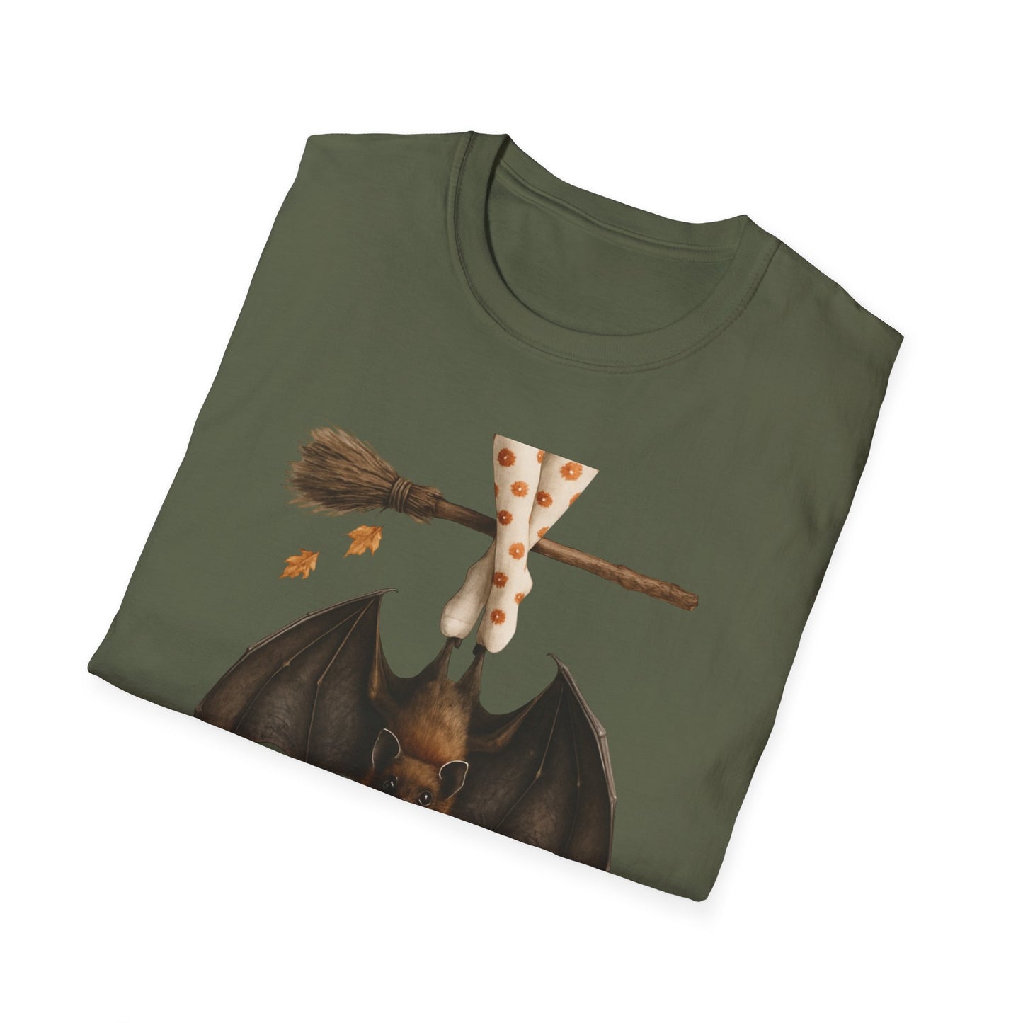 Bat and Bubblegum Unisex Softstyle T-Shirt, Halloween Top, Whimsical Graphic Tee, Cute Gift for Animal Lovers, Fall Vibes