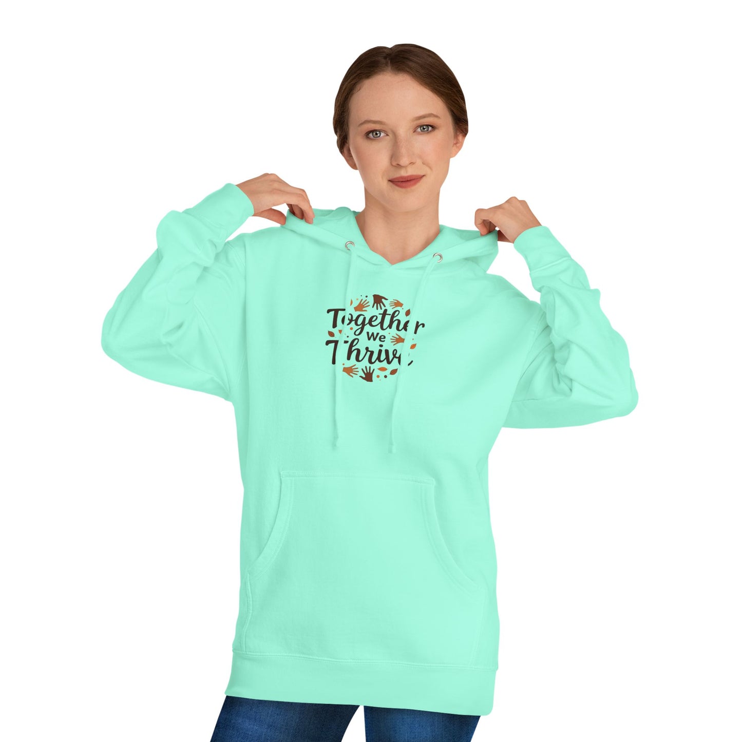Together We Thrive Hoodie — Inspirational Fall Leaf Crewneck
