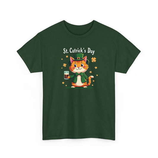 St. Patrick’s Day Cat T-Shirt — Cute Leprechaun Kitty with Beer