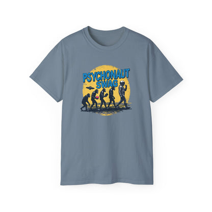 Psychonaut Evolution of Man Sunset, Unisex Tee, Retro Graphic T-Shirt, Music Festival Attire, Gift for Gamers, Casual Streetwear