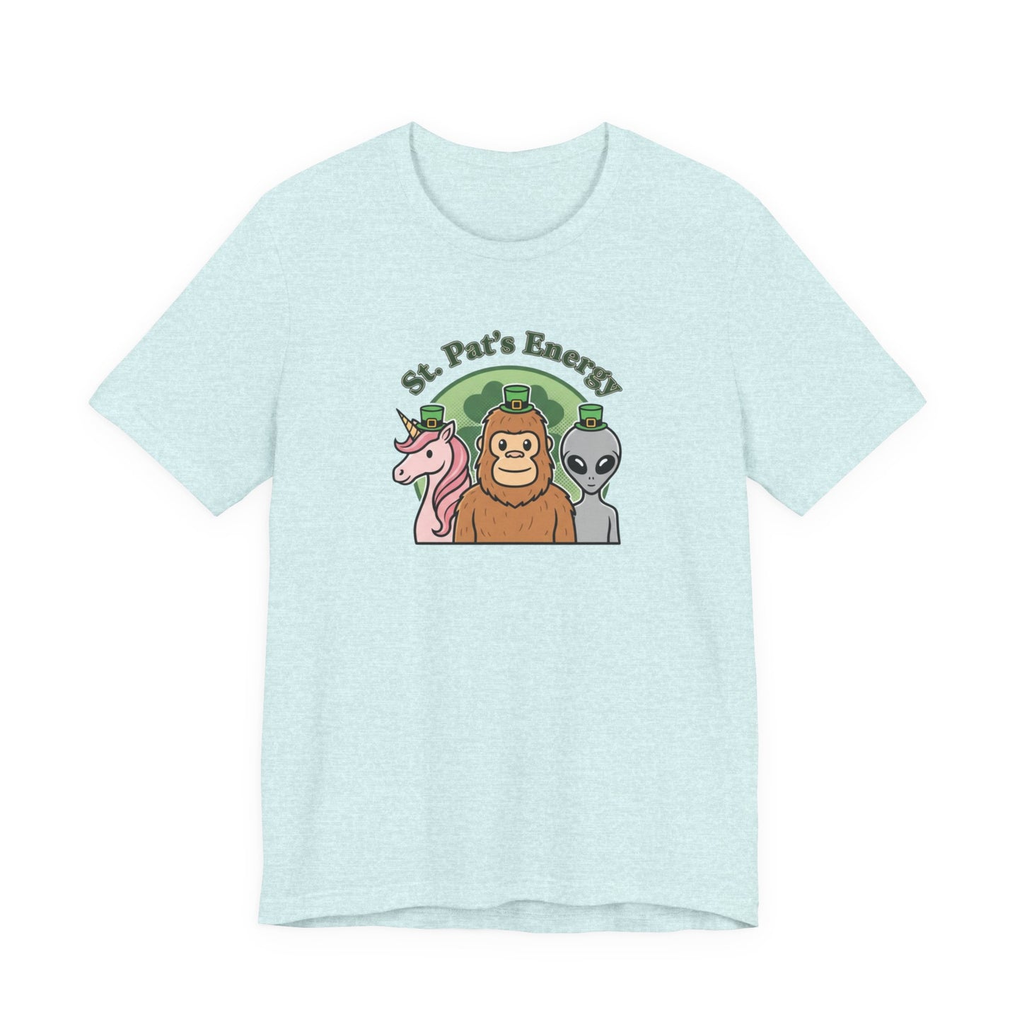 St. Pat’s Energy T‑Shirt — Unicorn, Bigfoot & Alien St. Patrick’s Day Tee