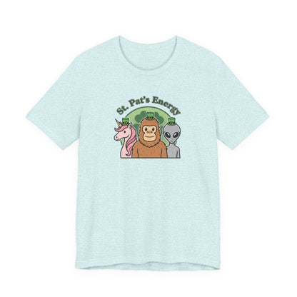 St. Pat’s Energy T‑Shirt — Unicorn, Bigfoot & Alien St. Patrick’s Day Tee