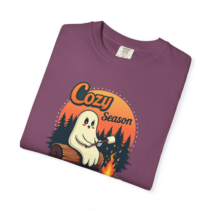 Cozy Season Ghost Tee — Campfire Autumn Graphic T-Shirt