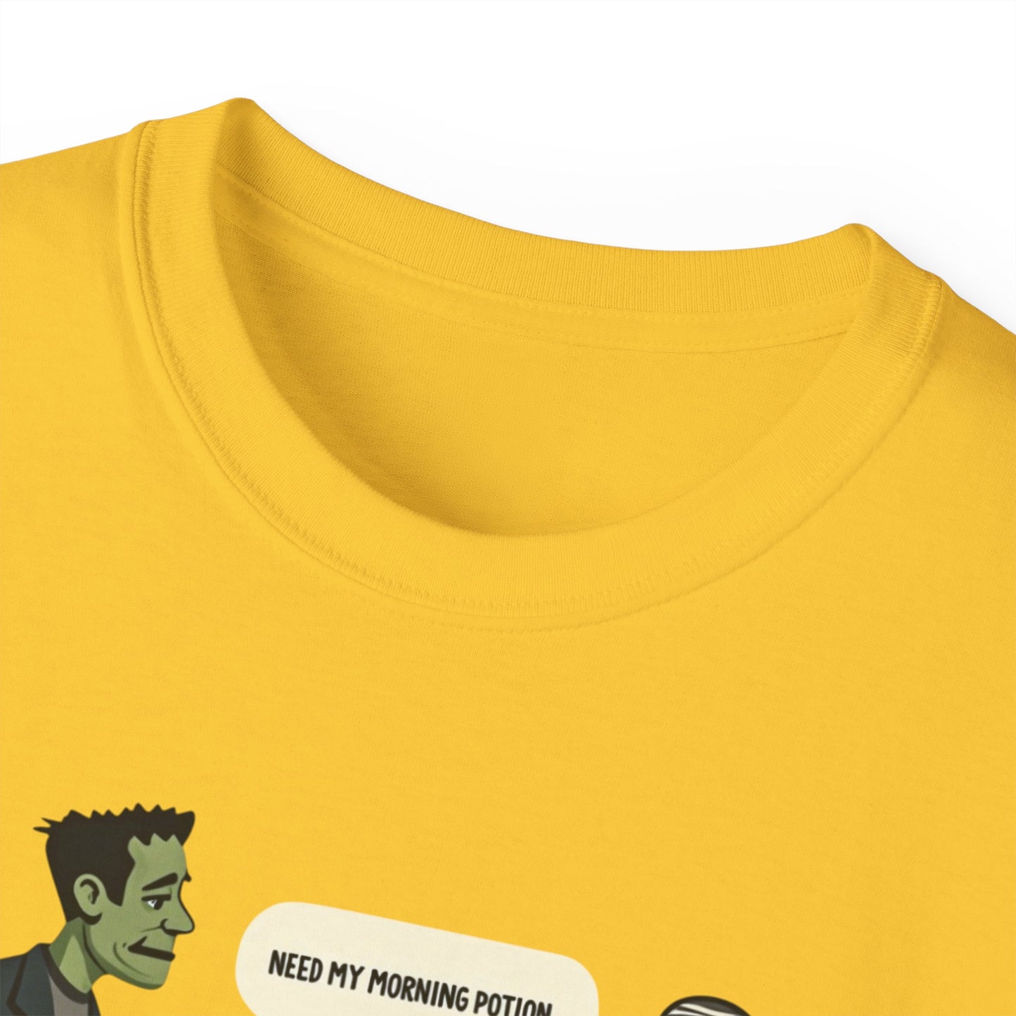 Funny Halloween Tee — Frankenstein & Mummy Coffee Joke Shirt