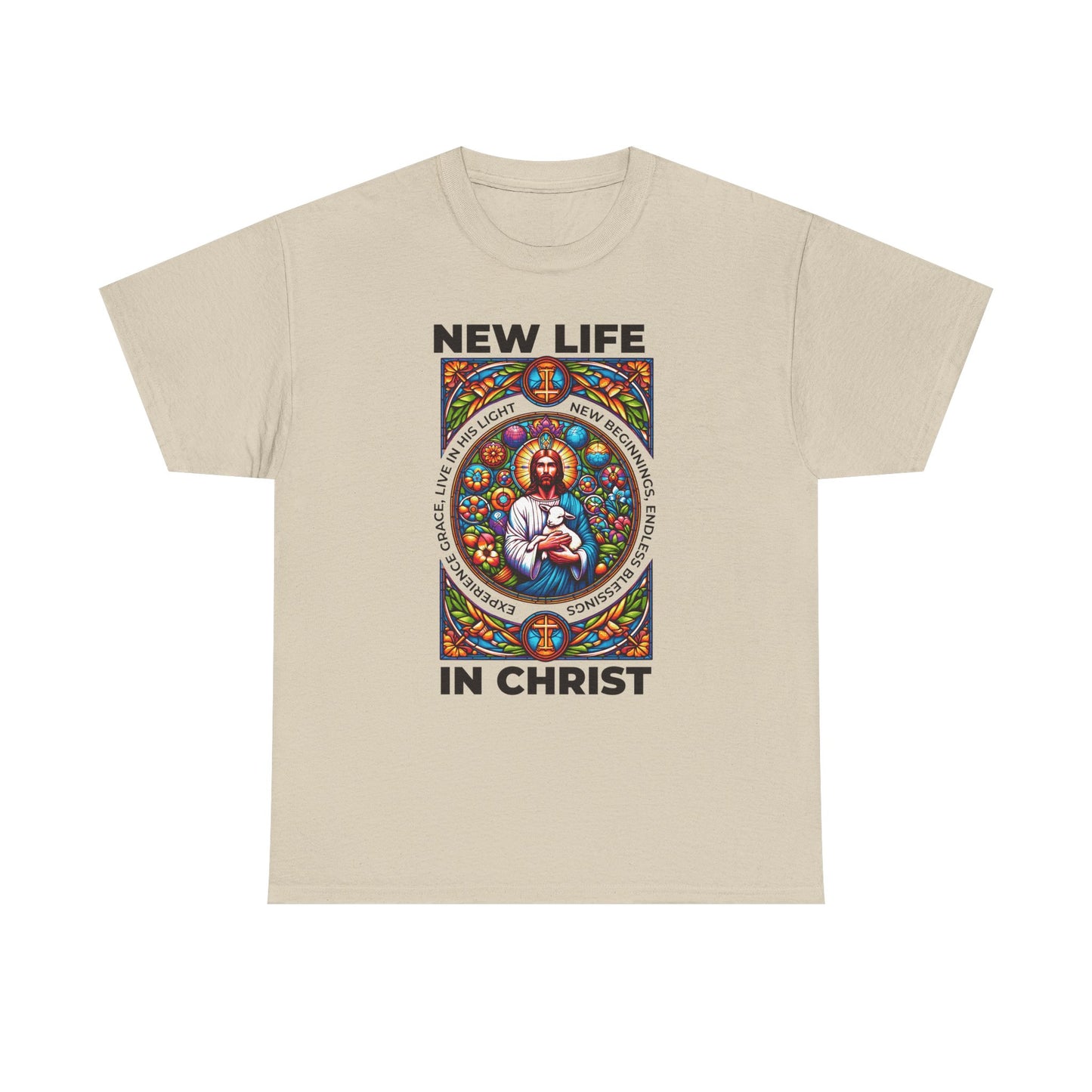 New Life In Christ T-Shirt — Christian Faith Graphic Tee (Stained Glass Jesus)