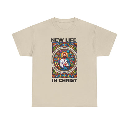 New Life In Christ T-Shirt — Christian Faith Graphic Tee (Stained Glass Jesus)