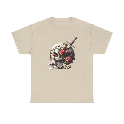 Skull & Roses Unisex Heavy Cotton Tee - Edgy Graphic T-Shirt for Alternative Fashion - Psychonaut Swag