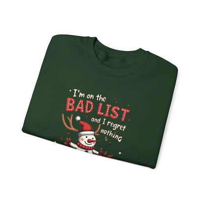 Bad List Snowman Sweatshirt — Funny Christmas Holiday Crewneck