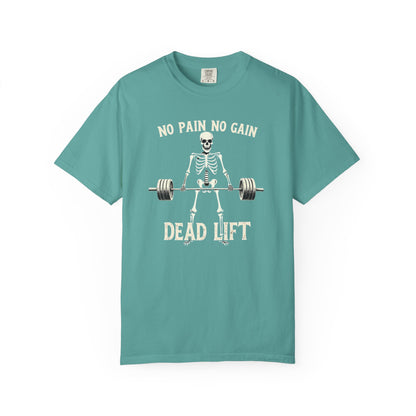 Deadlift Skeleton T-Shirt — “No Pain No Gain” Weightlifting Gym Tee