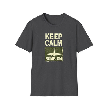 Keep Calm and Bomb On Unisex Softstyle T-Shirt, Casual Wear, Gift for Veterans, Military Humor, Comfortable Tees
