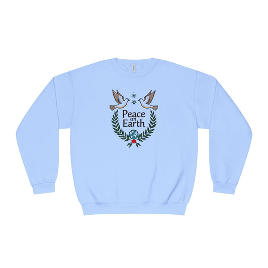 Peace on Earth Crewneck Sweatshirt — Holiday Dove & Laurel Graphic