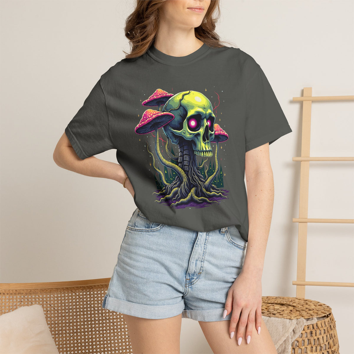 Mushroom Skull Graphic T-Shirt