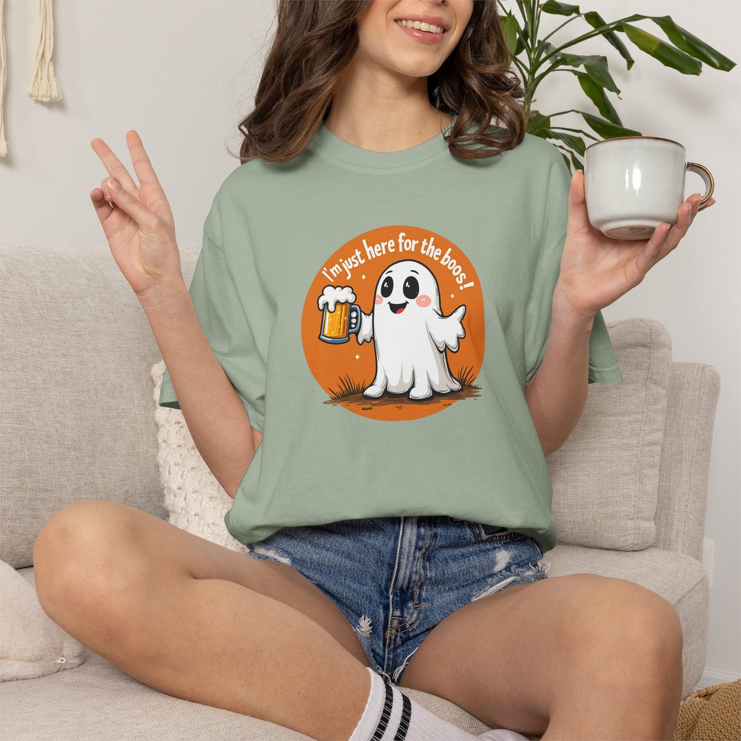 Halloween Ghost Beer T-Shirt — "I’m Just Here for the Boos" Cute Spooky Tee