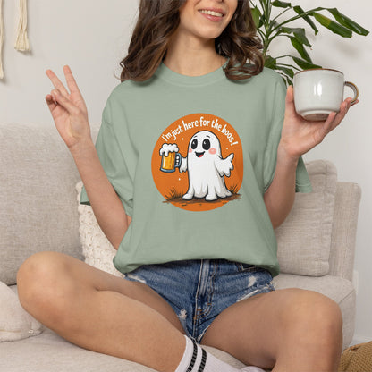 Halloween Ghost Beer T-Shirt — "I’m Just Here for the Boos" Cute Spooky Tee