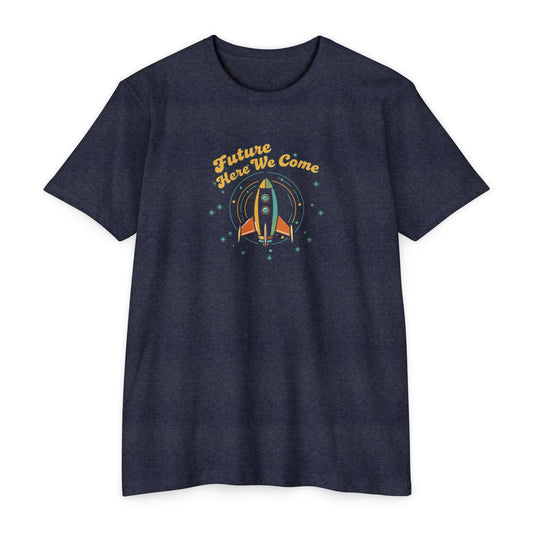 Retro Rocket T-Shirt - "Future Here We Come" Vintage Space Tee