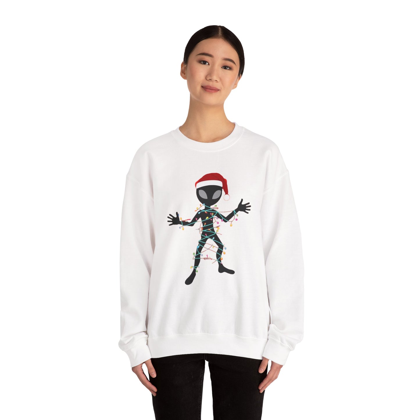 Alien Wrapped in Christmas Lights Sweatshirt — Holiday Ugly Sweater Tee