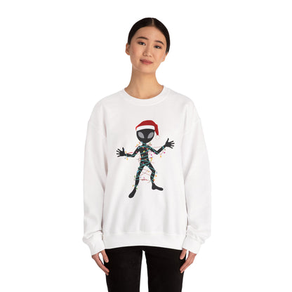 Alien Wrapped in Christmas Lights Sweatshirt — Holiday Ugly Sweater Tee