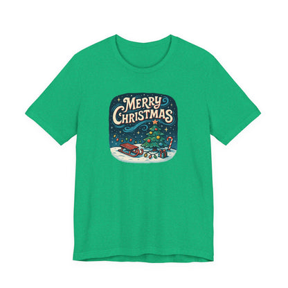 Merry Christmas Tee — Vintage Holiday Tree & Sled Graphic T-Shirt