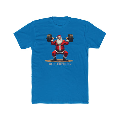 Santa Weightlifter, KEEP GRINDING T‑Shirt — Funny Christmas Gym Tee