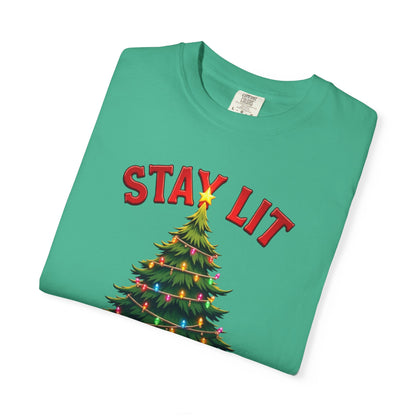 Stay Lit Christmas T-Shirt — Festive Holiday Tree Graphic Tee