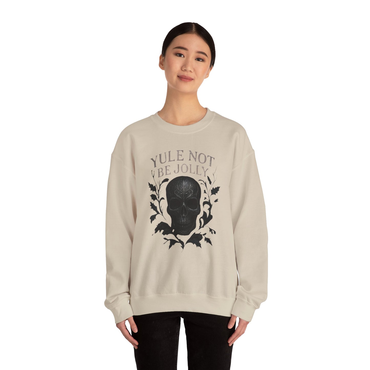 Holiday Crewneck Sweatshirt — “Yule Not Be Jolly” Skull Christmas Sweater