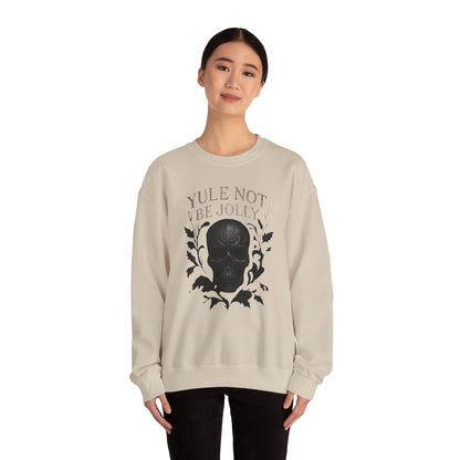 Holiday Crewneck Sweatshirt — “Yule Not Be Jolly” Skull Christmas Sweater
