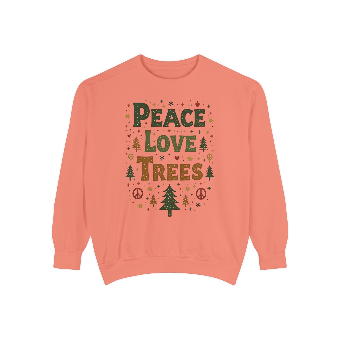 Peace Love Trees Sweatshirt — Eco Holiday Tree Graphic Sweatshirt