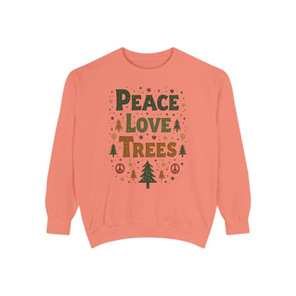 Peace Love Trees Sweatshirt — Eco Holiday Tree Graphic Sweatshirt